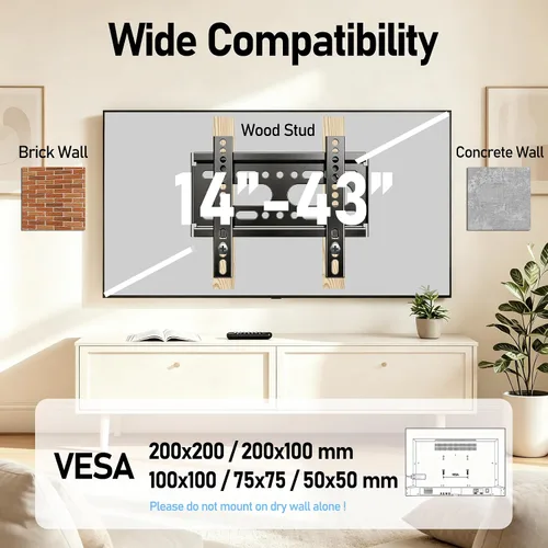Vista 5 de Nuyoah Soporte de pared para TV de perfil bajo y fijo para televisores y monitores de pantalla plana de 14 a 43 pulgadas y hasta 55 libras, soporte
