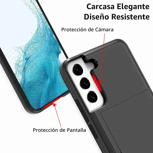 Vista 5 de Funda tipo cartera para Samsung Galaxy S22 con ranura para 2 Negro