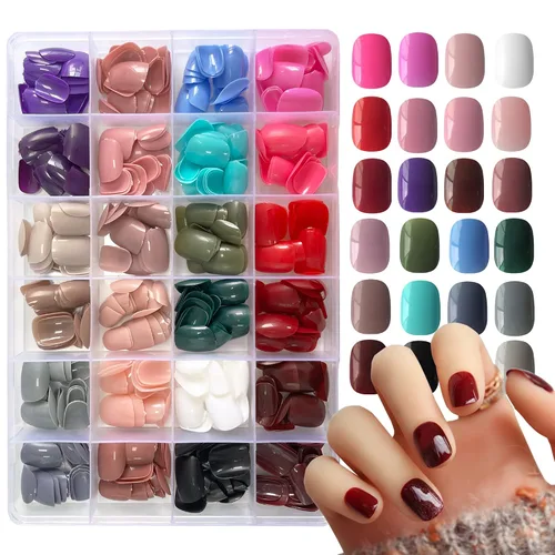 Vista 10 de AddFavor 576 uñas postizas a presión de almendra, uñas postizas medianas de cobertura completa, uñas cortas de aguja a presión, uñas postizas