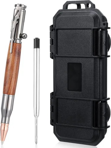 Vista 11 de Crtiin Bolígrafo de Acción de Cerrojo Bolígrafo Bala con Caja de Regalo Bolígrafo Táctico Sólido para Amante de Armas con Repuestos de Tinta Negra