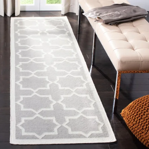 Vista 13 de SAFAVIEH Dhurries Collection DHU549L - Alfombra de lana de tejido plano hecha a mano de 2 pies 6 pulgadas x 6 pies, color negro/marfil