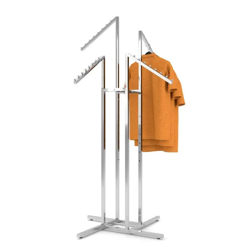 Vista 6 de Perchero para ropa resistente de cromo con 4 brazos rectos ajustables, tubos cuadrados, ideales para exhibir ropa en tiendas