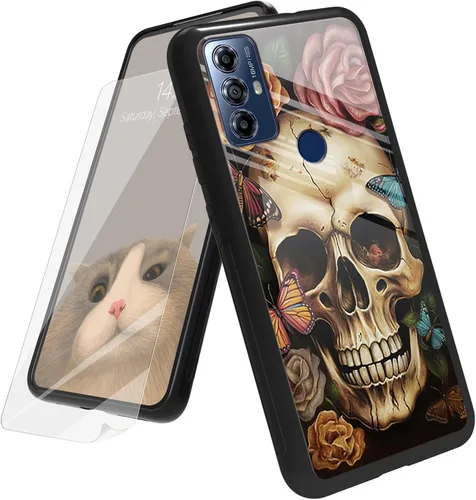 Vista 65 de Funda para Motorola Moto G Play 4G 2024 con protector de pantalla, parte trasera de vidrio templado + funda de silicona suave TPU absorción