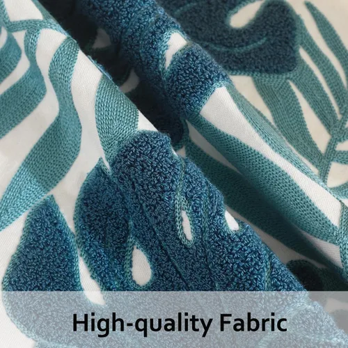 Vista 3 de Fundas de almohada bordadas de 18 x 18 pulgadas, paquete de 2 hojas Hoja tropical azul