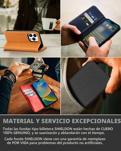 Vista 9 de SHIELDON Funda para iPhone 13 Pro Max 5G, Funda de Cartera de Cuero Genuino Magnética Folio a Prueba de Golpes con Soporte Kickstand Portador