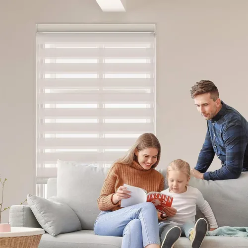 Vista 4 de Personalizadas MYshade - Persianas de cebra para ventanas sin cordones, persianas para ventanas con filtro de luz, tratamientos para ventanas