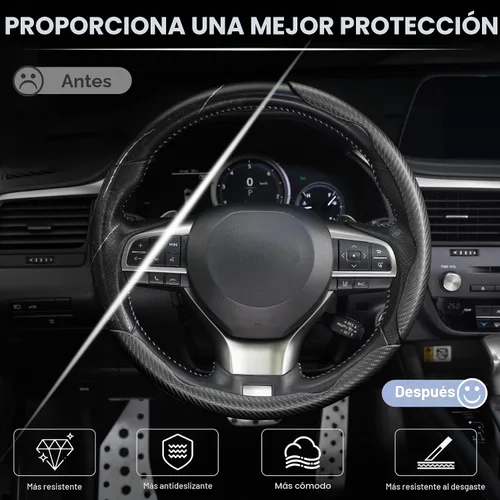 Vista 5 de Amiss 3 piezas de cubierta de volante de fibra de carbono antideslizante, diseño de mariposa impermeable y segmentado, protector de rueda