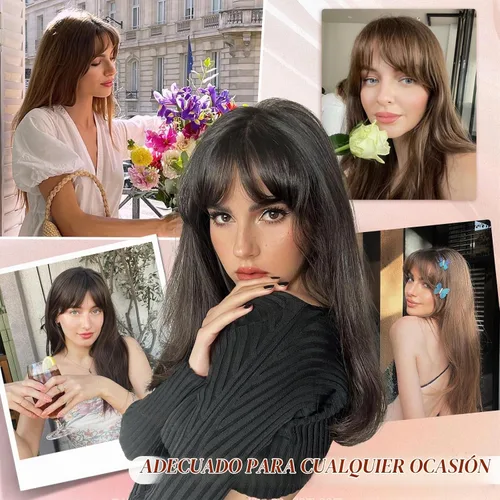 Vista 7 de Flequillo con clip 100% cabello humano real para mujeres y niñas, flequillo francés falso