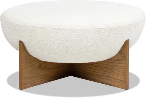 Vista 8 de Jennifer Taylor Home Bali - Otomana redonda tapizada de 18.5 pulgadas con base de madera natural