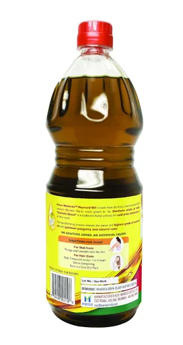 Vista 2 de Nihar Naturals Aceite de mostaza Kacchi Ghani Prensado en frío Aceite de mostaza 100% puro Para el cuidado de la piel, el cabello y el masaje