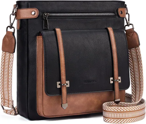 Vista 7 de Bolsos cruzados Roulens para mujer, bolsos cruzados con múltiples bolsillos de cuero vegano para mujer, bolsos de hombro, bolsos de viaje con correa
