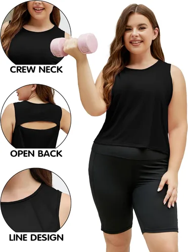 Vista 3 de Women's Plus Size Workout Clothing Tank Tops Racerback Loose Fit Athletic Color-Block Tops Yoga Summer Tops,Pink,3XL