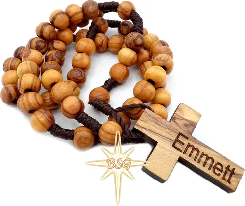 Vista 12 de Rosario personalizado de madera de olivo de Belén, nombre propio, regalos para niños, confirmación, primera comunión, bautismo para niños y niñas.