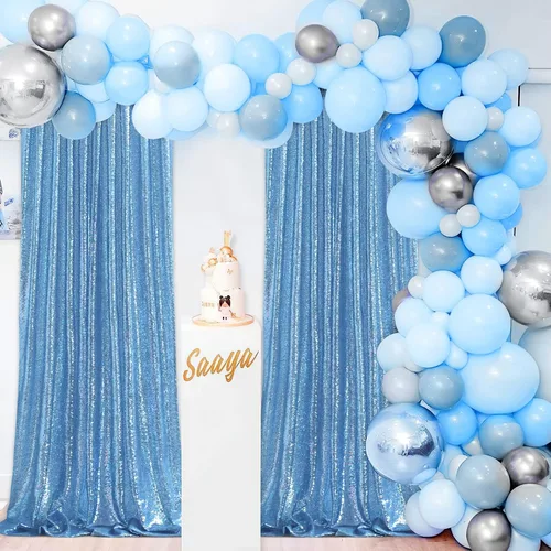 Vista 8 de B-COOL Cortinas de Fondo de Lentejuelas Azul Bebé 2 Piezas 2ftx8ft Fotografía para Fiestas Fondo Brillante Cortinas para Prom Bodas Baby Shower