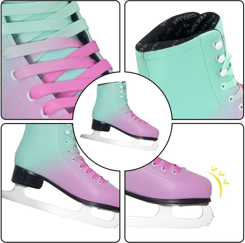 Vista 4 de MammyGol Classic Ice Figure Skates for Womens/Misses/Girls Lace up with Stainless Steel Blade Light Support Ice Figure Skates in Red Teal