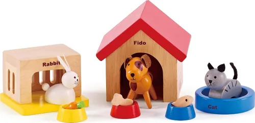 Vista 8 de Hape Juego de animales de madera para casa de muñecas de mascotas y familias 2