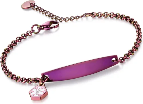 Vista 49 de LinnaLove - Pulsera de identificación de alerta médica con cadena Rolo simple pregrabada para mujer