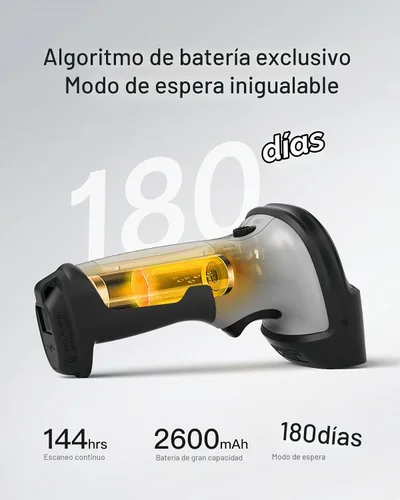 Vista 5 de Inateck - Escáner de código de barras Bluetooth, 1 carga para 180 días de espera, alcance de 35 m, escaneo automático rápido y preciso, BCST-70