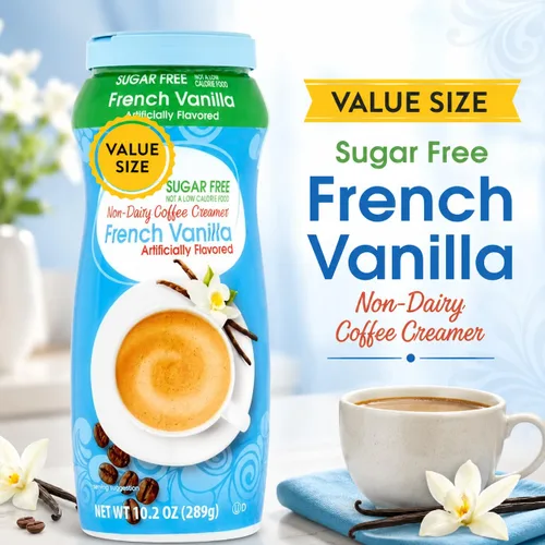 Vista 2 de Dumbass Coffee Value Great - Crema de café sin azúcar de vainilla francesa, sin azúcar, 10.2 onzas con cuchara de gemas