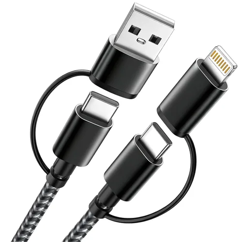 Vista 12 de MPATIBY - Cable de carga múltiple, doble tipo C Cable de carga de nailon trenzado 3 en 1 con puertos IP/tipo C para teléfonos