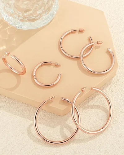 Vista 6 de Howoo Aretes de aro chapados en oro de 14 quilates con aros de oro grueso pulido para mujer