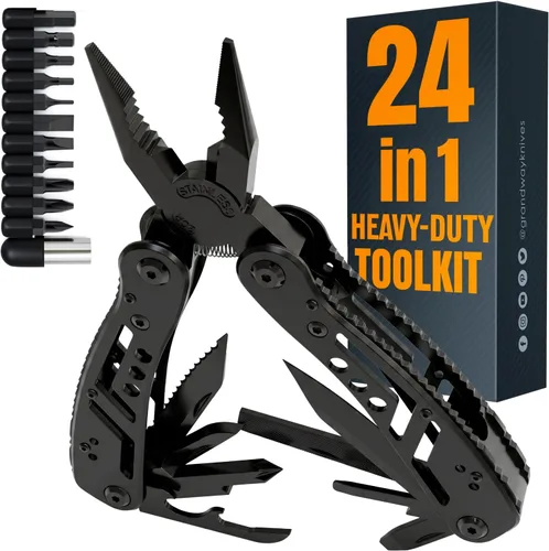 Vista 10 de Multiherramienta 24 en 1 con cuchillo, alicates y 11 puntas de acero inoxidable afilado, multiherramienta para hombres, equipo ideal