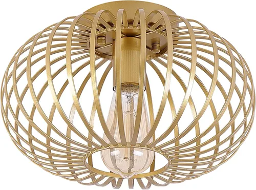 Vista 7 de Fivess Lighting Moderna lámpara de montaje empotrado dorada con jaula de metal, lámpara de techo semiempotrada para pasillo, dormitorio, cocina