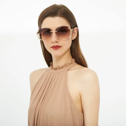 Vista 9 de VOLCHIEN Gafas de sol sin montura para mujer, montura brillante, lentes redondas, montura de metal, gafas de sol para mujeres y hombres VC1012