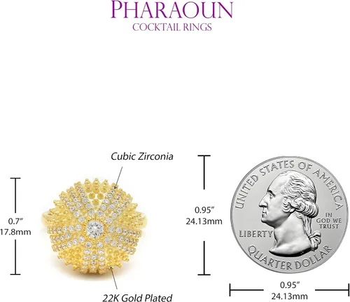 Vista 5 de Pharaoun - Anillo de cóctel de plata de ley 925 con circonita cúbica redonda de 23 pulgadas (23 pulgadas), Metal Metal Piedra preciosa, circonita