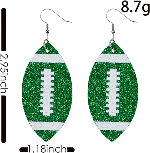 Vista 2 de Pendientes ligeros de piel sintética con lentejuelas de fútbol, diseño de hojas de rugby, para mujeres y niñas, accesorios de joyería de fútbol