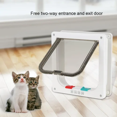 Vista 2 de Puerta para mascotas, puerta de gato con cerradura de 4 vías, solapas magnéticas para perros y gatos, puerta inteligente para mascotas, cerradura