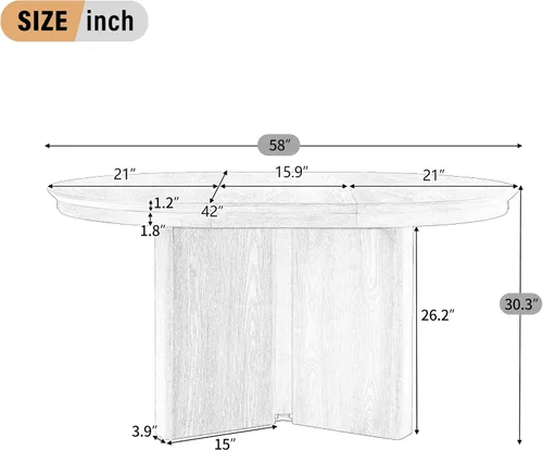 Vista 2 de Mesa de comedor extensible ovalada de madera con base de pedestal Marrón
