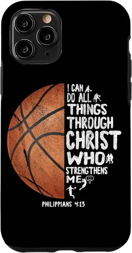 Vista 29 de Funda de baloncesto para iPhone 17 con texto en inglés "I can do All Things Through Christ Philippians