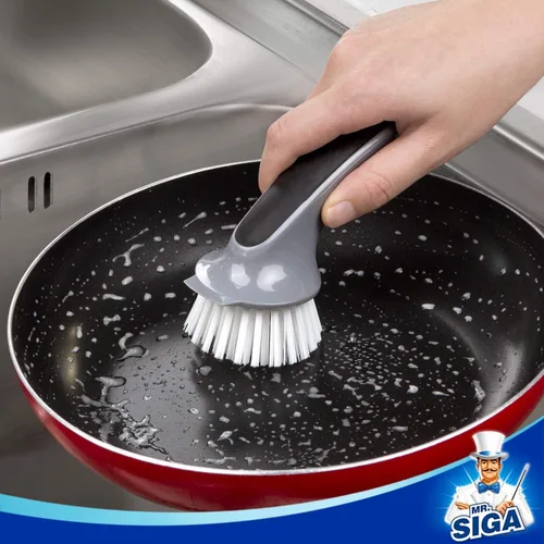 Vista 6 de MR.SIGA Cepillo de limpieza para ollas y sartenes, cepillo de platos para cocina, paquete de 2 Negro & gris