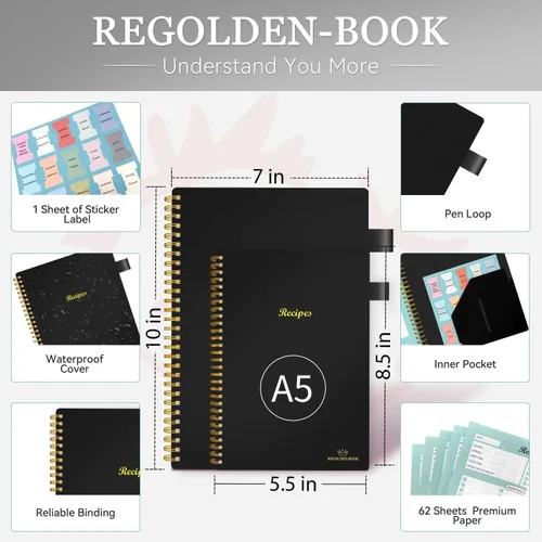 Vista 5 de Libro de Recetas para Escribir tus Propias Recetas, Cuaderno de Recetas en Blanco con Pestañas para Amantes de la Cocina Familiar, Organizador