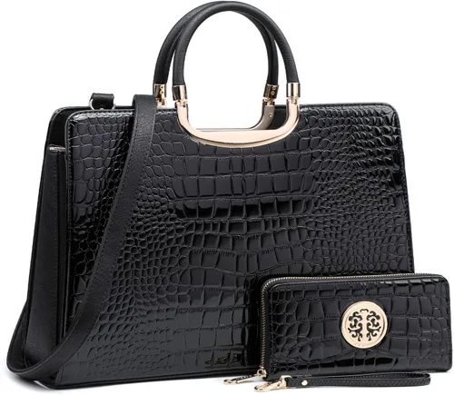 Vista 16 de Bolso de mano para mujer con asa superior, bolso de hombro, bolso tipo tote, cartera con billetera a juego 2-azul cocodrilo