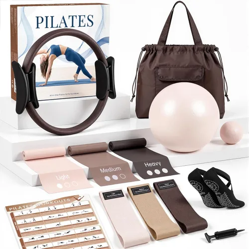Vista 10 de GINMIC Kit de pilates, equipo de pilates para entrenamientos en casa, conjunto de pilates en casa con accesorios completos: anillo de pilates