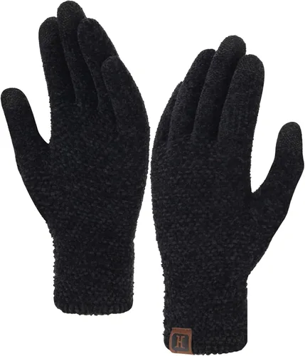 Vista 11 de FZ FANTASTIC ZONE Guantes de invierno con pantalla táctil para mujer para clima frío, guantes de punto cálidos de chenilla Beige