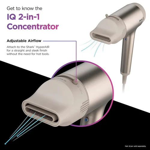 Vista 2 de Shark XSKHD121CA IQ Concentrador 2 en 1, Boquilla de Accesorio con Ajuste Automático Preestablecido para Secadores de Pelo HyperAIR, Herramienta