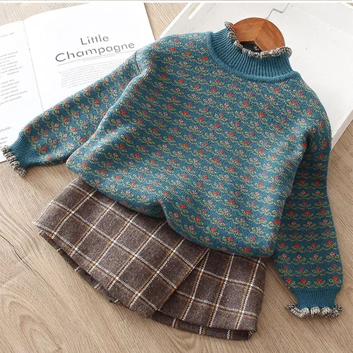 Vista 3 de Camisetas para bebé niña, suéter con mangas de suéter, ropa de una niña larga con fondo largo para niñas de bebé simple