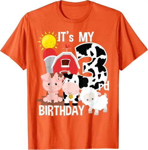 Vista 58 de Camiseta con diseño de animales de granja con texto en inglés "It's My 3rd Birthday" Negro