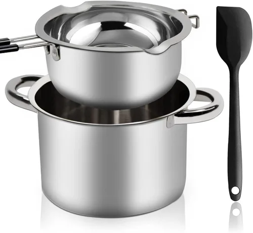Vista 8 de Juego de olla de doble caldera, olla de fusión de chocolate de 600ml/0.5QT con olla de acero inoxidable 304 de 1.5QT, olla de fusión con espátula