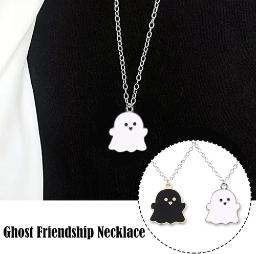 Vista 3 de 1 unidad2 collares con colgante de fantasma blanco y negro, dibujos animados, fantasma, amistad, pareja, encantador, collar de fantasma, colgante