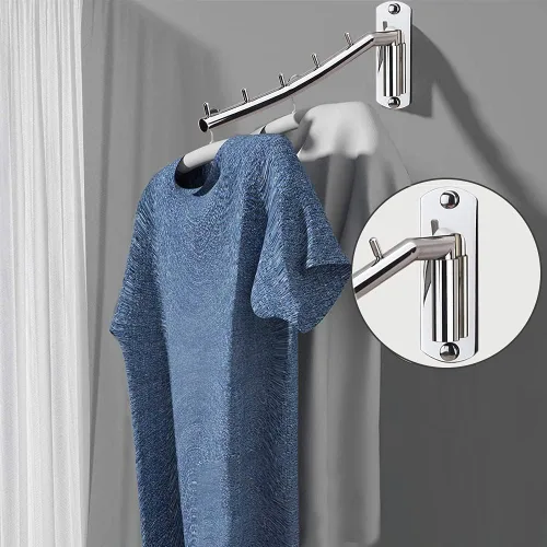 Vista 3 de 2 perchas plegables para colgar en la pared, con brazo oscilante, gancho de acero inoxidable resistente para baño, dormitorio, cuarto de servicio