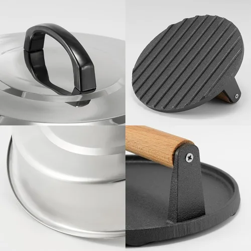 Vista 7 de Accesorios de BBQ - Cubierta de Cocción Redonda de Acero Inoxidable de 12 Pulgadas - Cúpula Derretidora de Queso Kit de Prensa de Parrilla Redonda