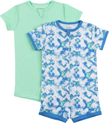 Vista 4 de Hanes Mameluco de manga corta con cremallera para niños y niñas, paquete de 2