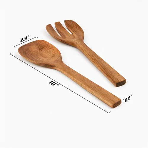 Vista 2 de Naturoom Servidores de ensalada de madera de acacia, utensilios de madera de 10 pulgadas para cocinar y cocina, juego de 2