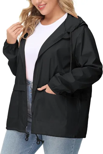 Vista 2 de Avoogue Impermeable de talla grande para mujer chaqueta impermeable para la lluvia con capucha para exteriores