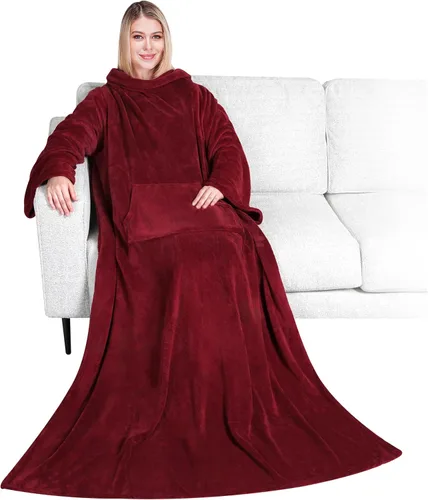 Vista 28 de PAVILIA Manta con Mangas para Adultos Mujeres Hombres, Manta Suave y Cálida Usable de Vellón Envolvente Tipo Throw, Manta Bata Regalo