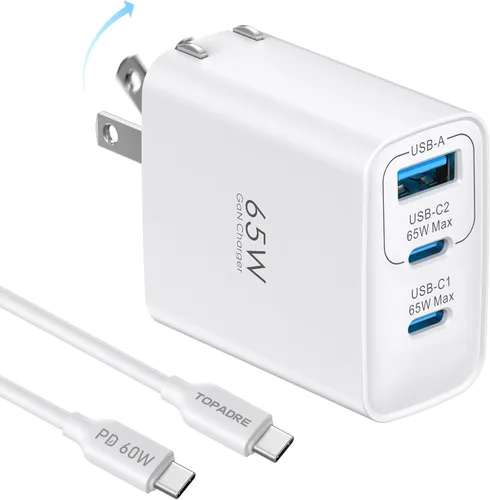 Vista 12 de Bloque de cargador USB C de 45 W, paquete de 2 cargadores de pared plegables, cargador de 3 puertos tipo C, bloque de carga rápida multipuerto
